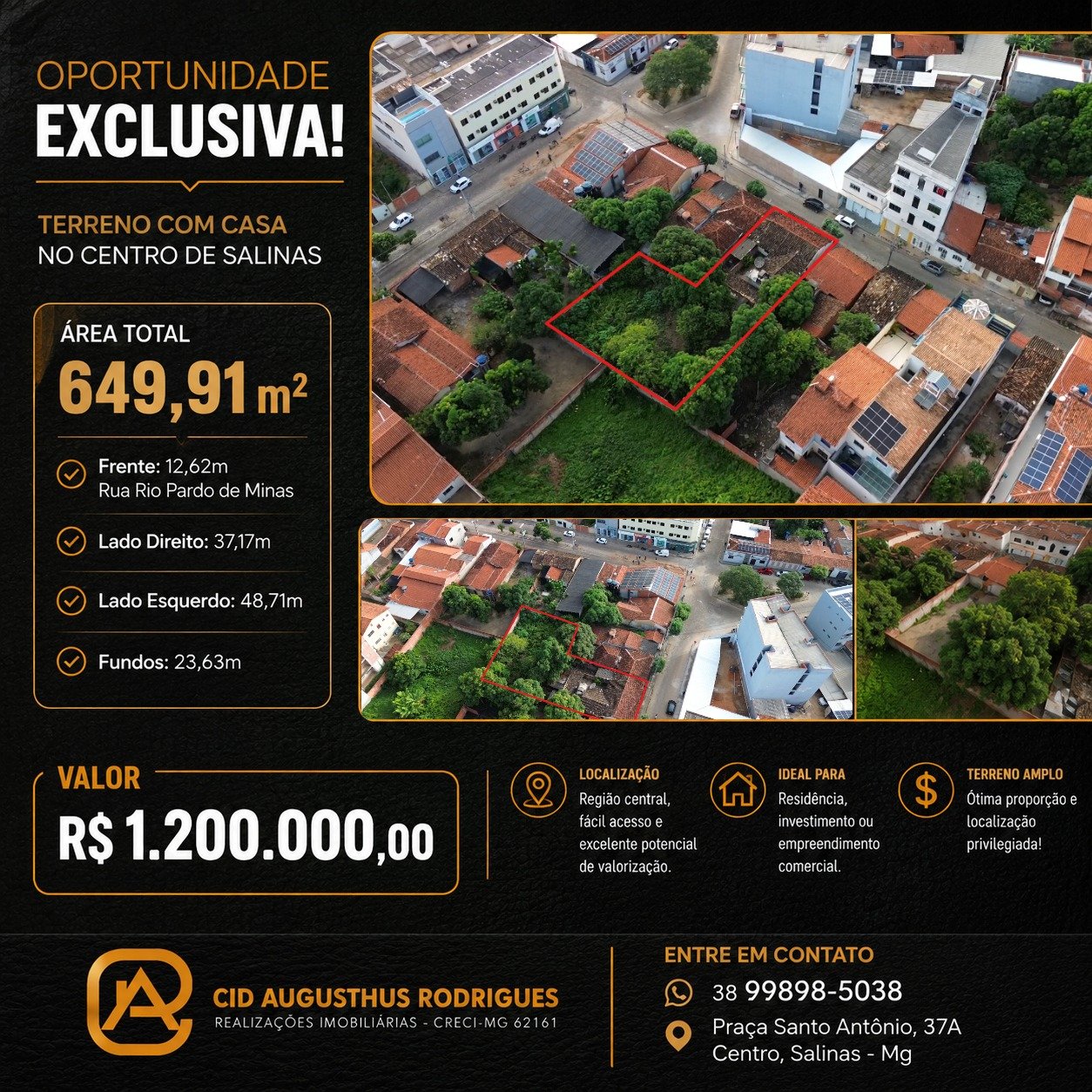 Material do imóvel com medidas e valor